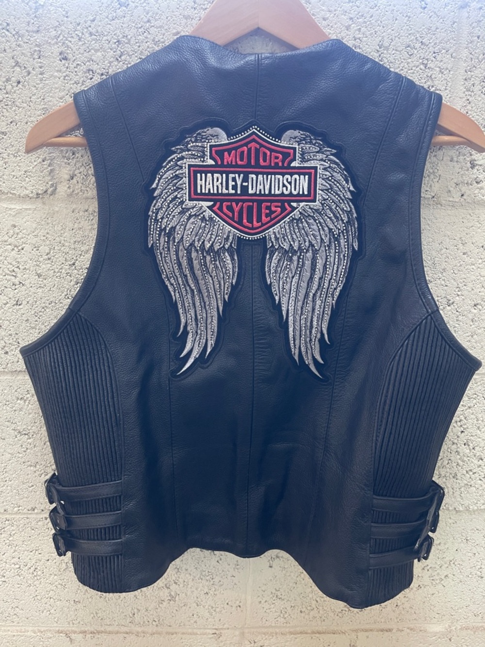 Harley-Davidson Black Leather Vest with Wing Patch